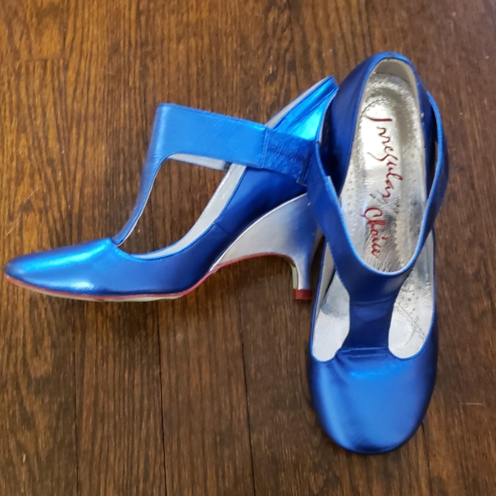 Irregular Choice Electric Blue Satin T-Strap Heels - Picture 2 of 4